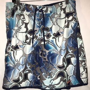 Nike Men's Floral Elastic Waist Blue & White Surf Boardshorts Size M